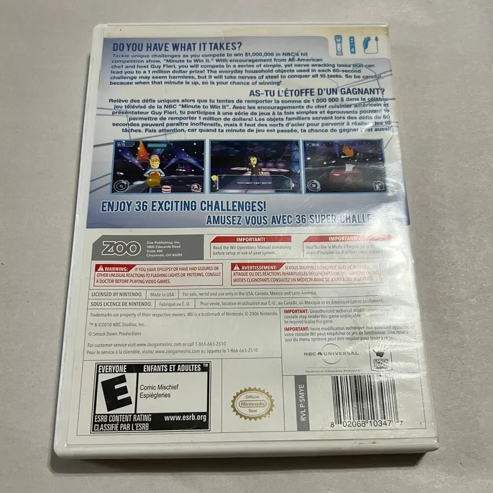 Minute To Win It for Nintendo Wii Includes Game and Case